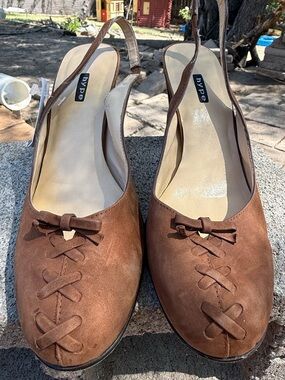 Hype Brown Suede Bow Slingback Heels